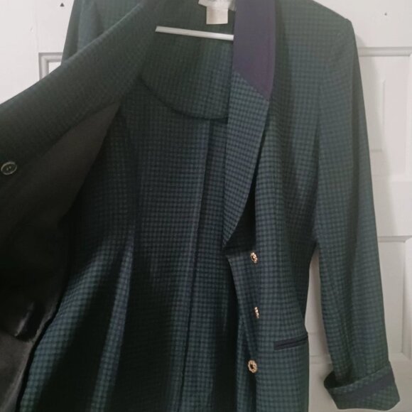 Casual Corner Womans Blazer Checkered Blue & Green Suit Jacket Size 10/12 - Picture 7 of 7